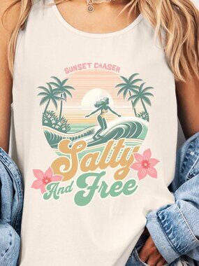 Salty & Free Tank Top | Retro Sunset Beach Shirt